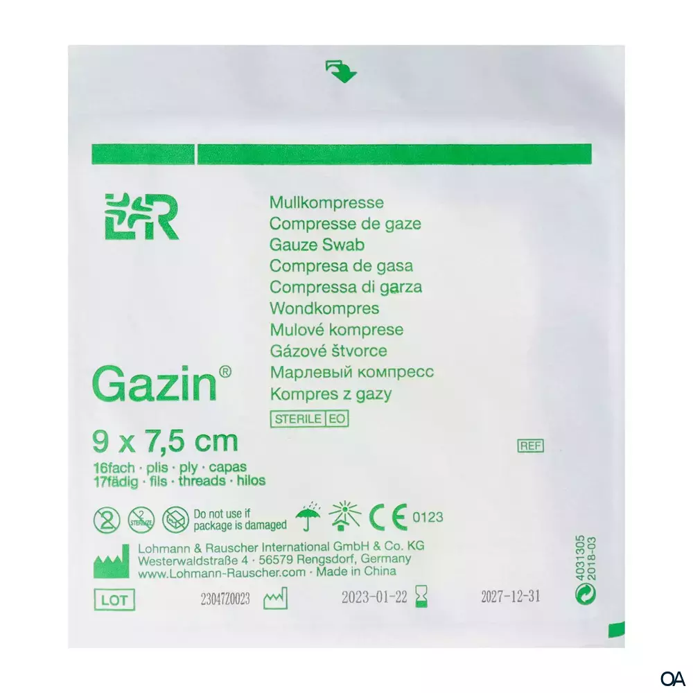 Gazin® Mullkompressen steril, 16-fach, 17-fädig, 9 x 7,5 cm, 25 x 2 Stück