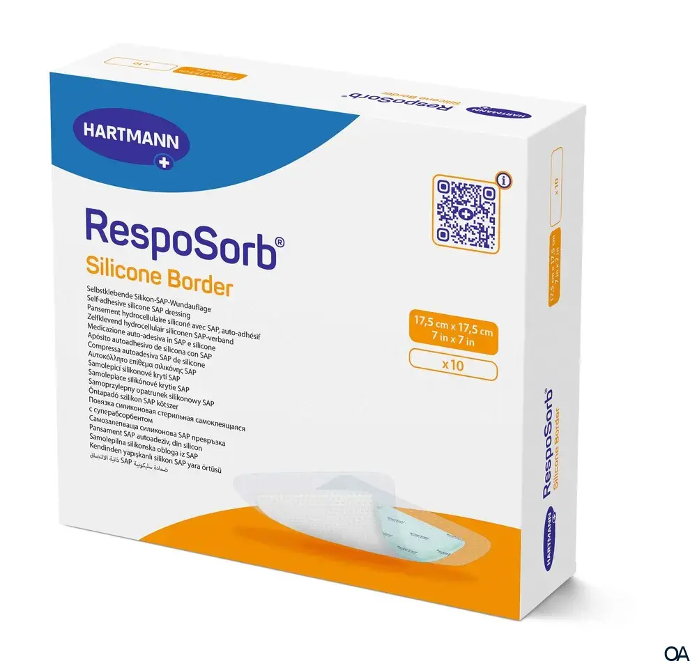 RespoSorb® Silicone Border selbsthaftende superabsorbierende Saugkompresse mit Silikonwundkontaktschicht steril, 17,5 x 17,5 cm