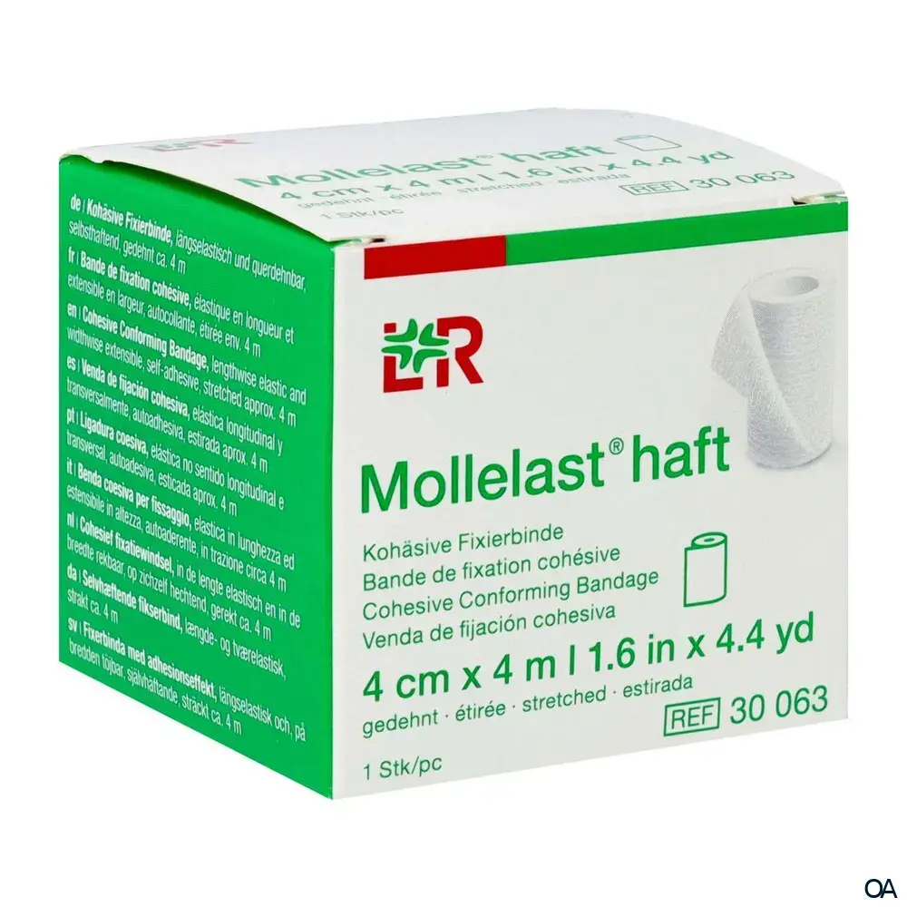 Mollelast® haft Kohäsive bielastische Fixierbinde weiß, 4 cm x 4 m