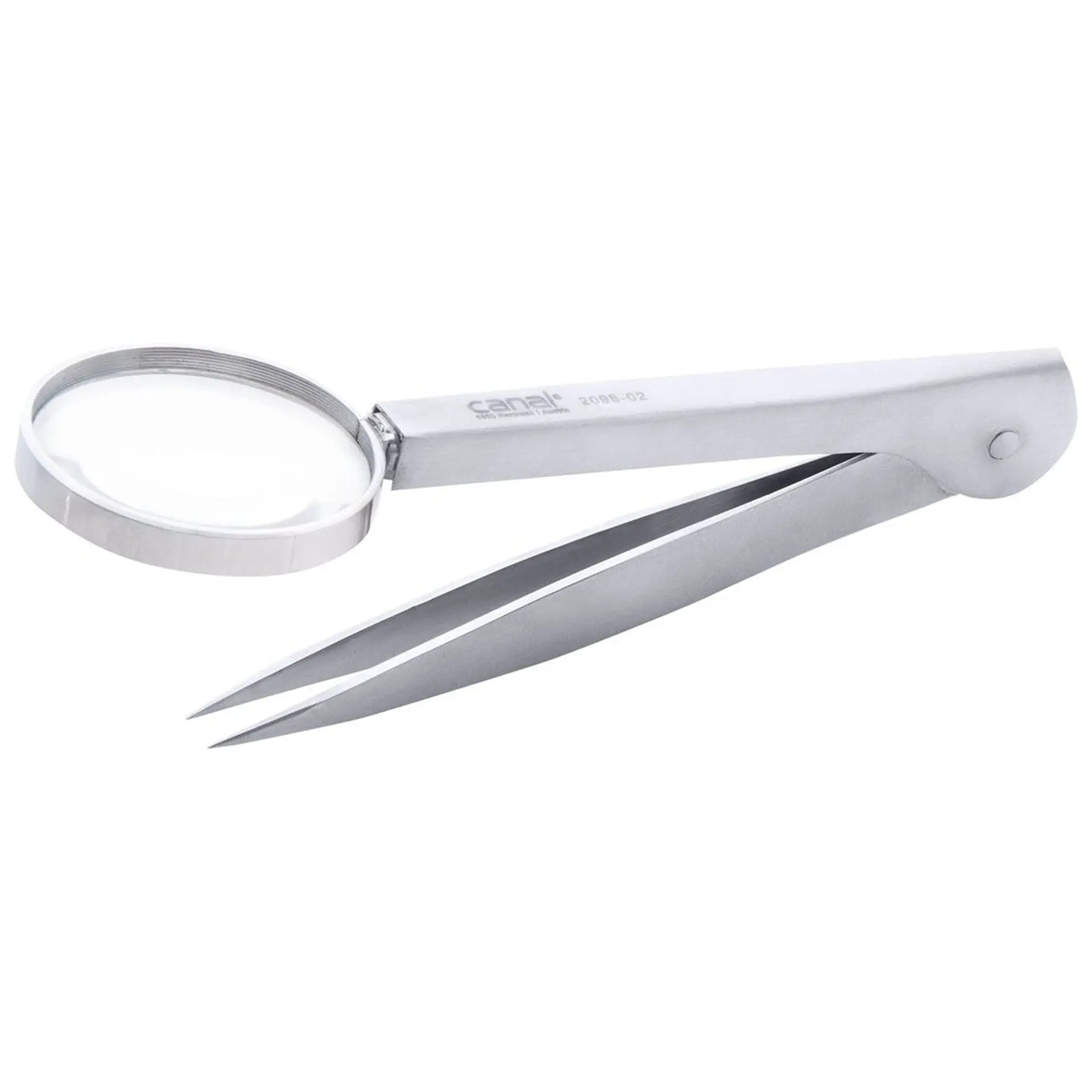 CANAL® SPLITTERPINZETTE MIT LUPE ROSTFREI 2098-02