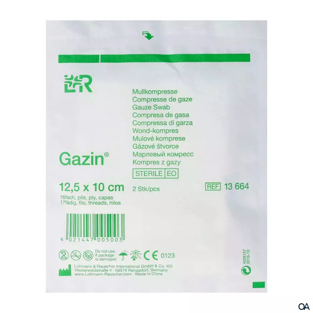 Gazin® Mullkompressen steril, 16-fach, 17-fädig, 12,5 x 10 cm