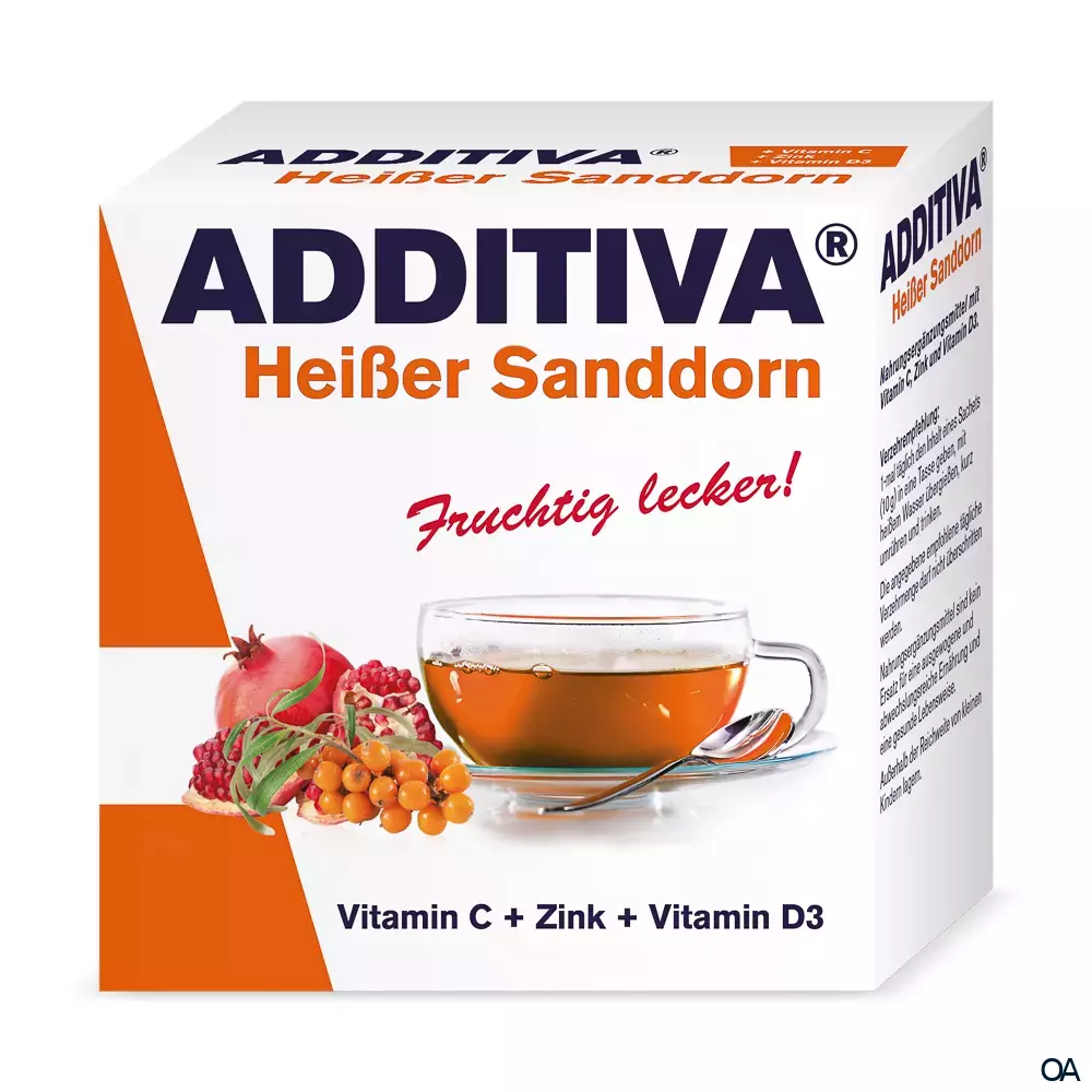 ADDITIVA® Heißer Sanddorn + Granatapfel Heißgetränkepulver 10 g ADDITIVA® Heißer Sanddorn + Granatapfel Heißgetränkepulver 10 g