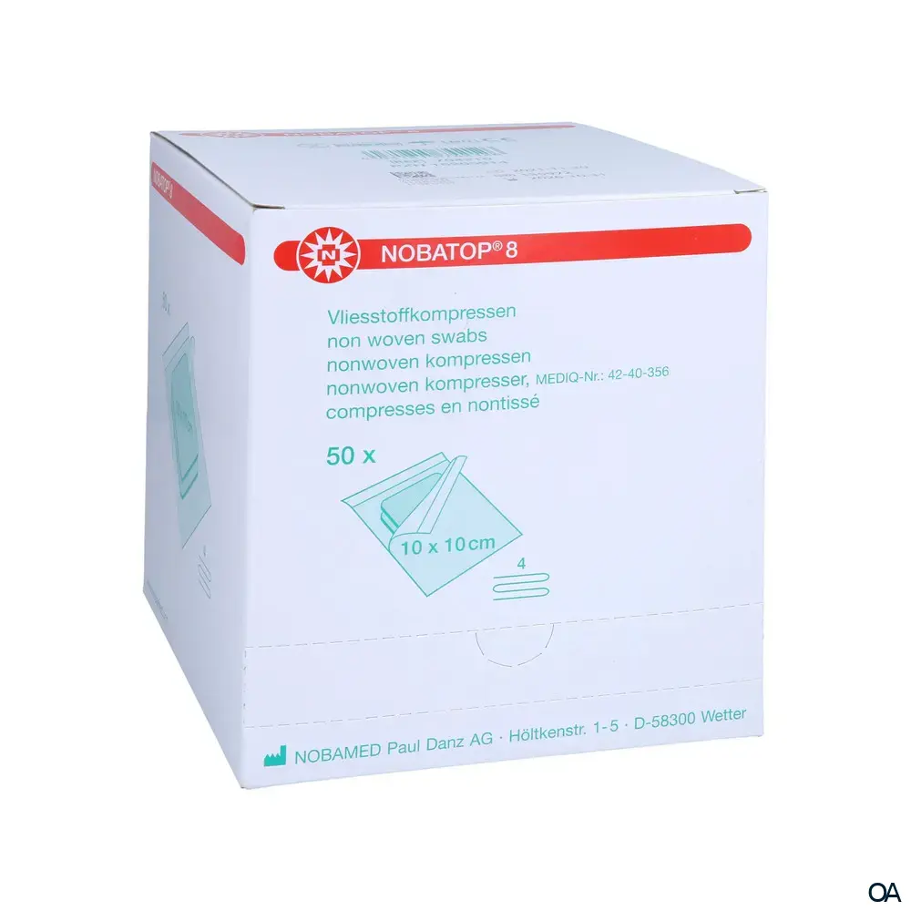 NOBATOP®-steril 8 Vlieskompressen 4-fach, 10 x 10 cm, 50 x 2 Stück