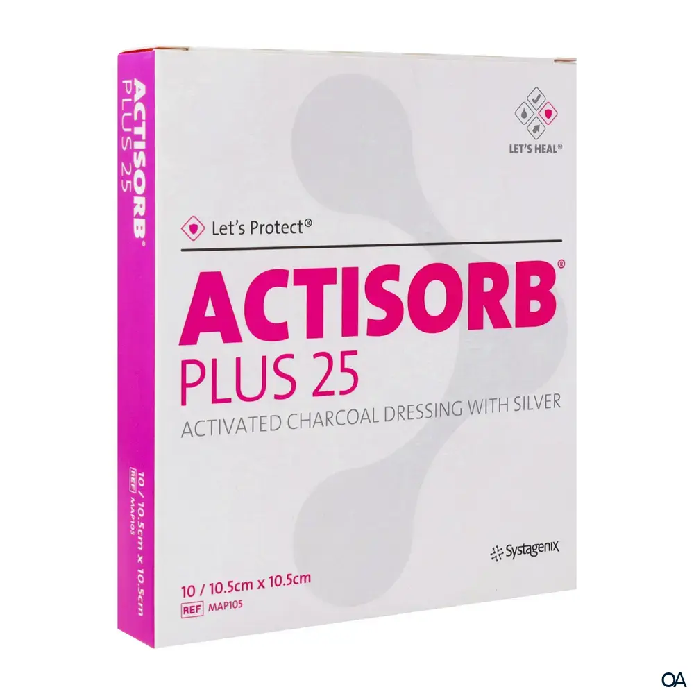 3M™ Actisorb™ Plus 25 Aktivkohlewundauflage mit Silber steril, 10,5 x 10,5 cm