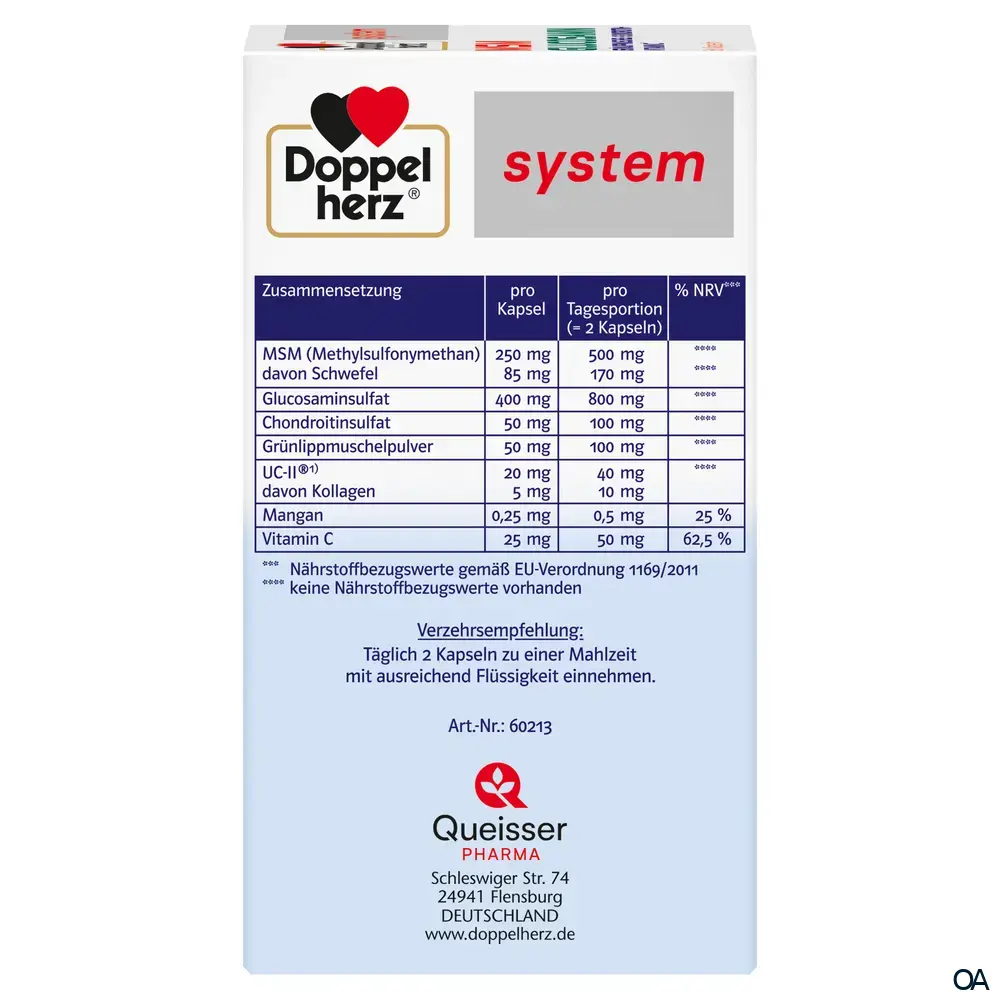 Doppelherz system MSM Glucosamin GRÜNLIPPMUSCHEL + CHONDROITIN + VITAMIN C Kapseln