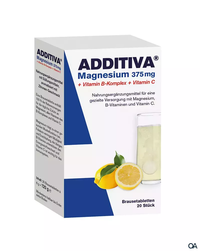ADDITIVA® Magnesium 375 mg + Vitamin B-Komplex + Vitamin C Brausetabletten ADDITIVA® Magnesium 375 mg + Vitamin B-Komplex + Vitamin C Brausetabletten