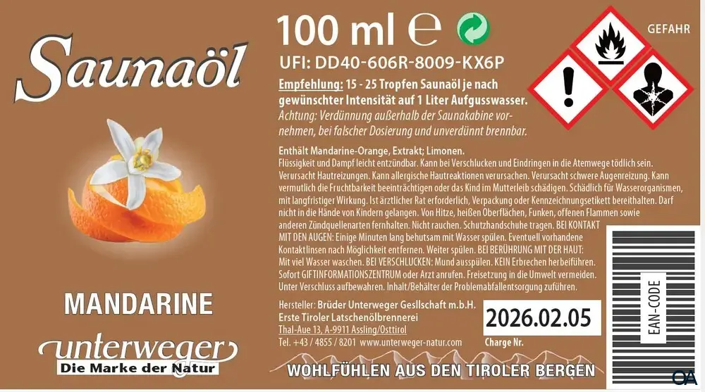 Unterweger Saunaöl Mandarine