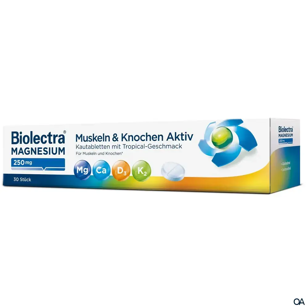 Biolectra® Magnesium 250 mg Muskeln und Knochen Aktiv Kautabletten Biolectra® Magnesium 250 mg Muskeln und Knochen Aktiv Kautabletten