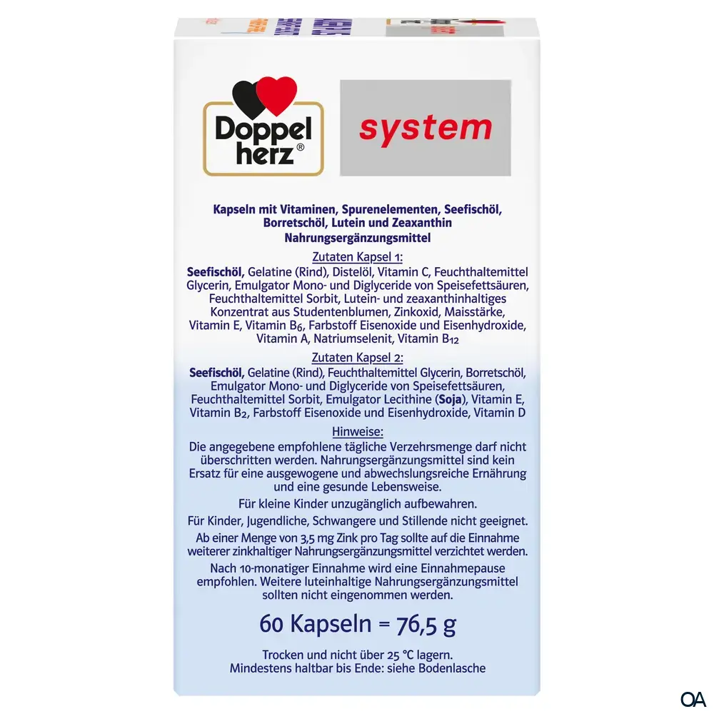 Doppelherz system AUGEN PLUS SEHKRAFT + SCHUTZ + Tränenfilm-Formel Kapseln