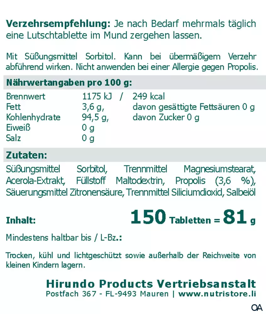 The Nutri Store Propolis Salbei Lutschtabletten