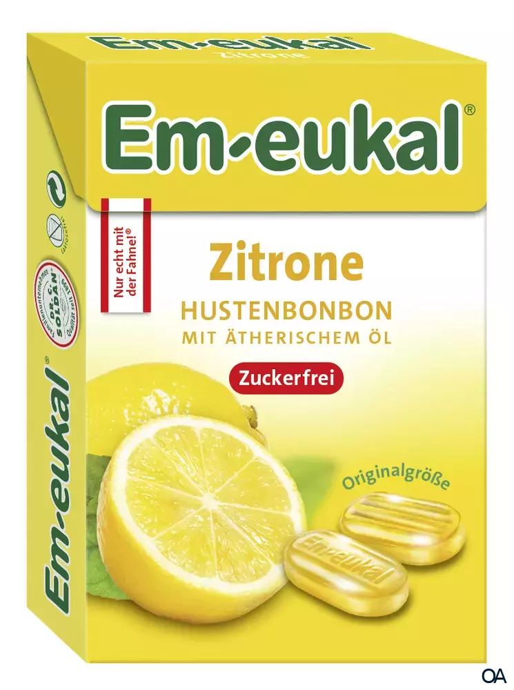 Em-eukal Zitrone Hustenbonbons Box, zuckerfrei