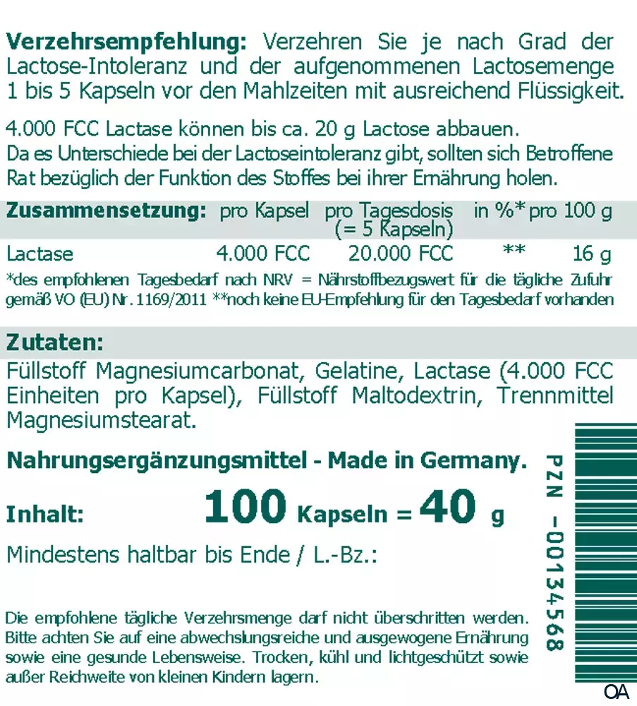 The Nutri Store Lactase 4.000 FCC Enzym Kapseln
