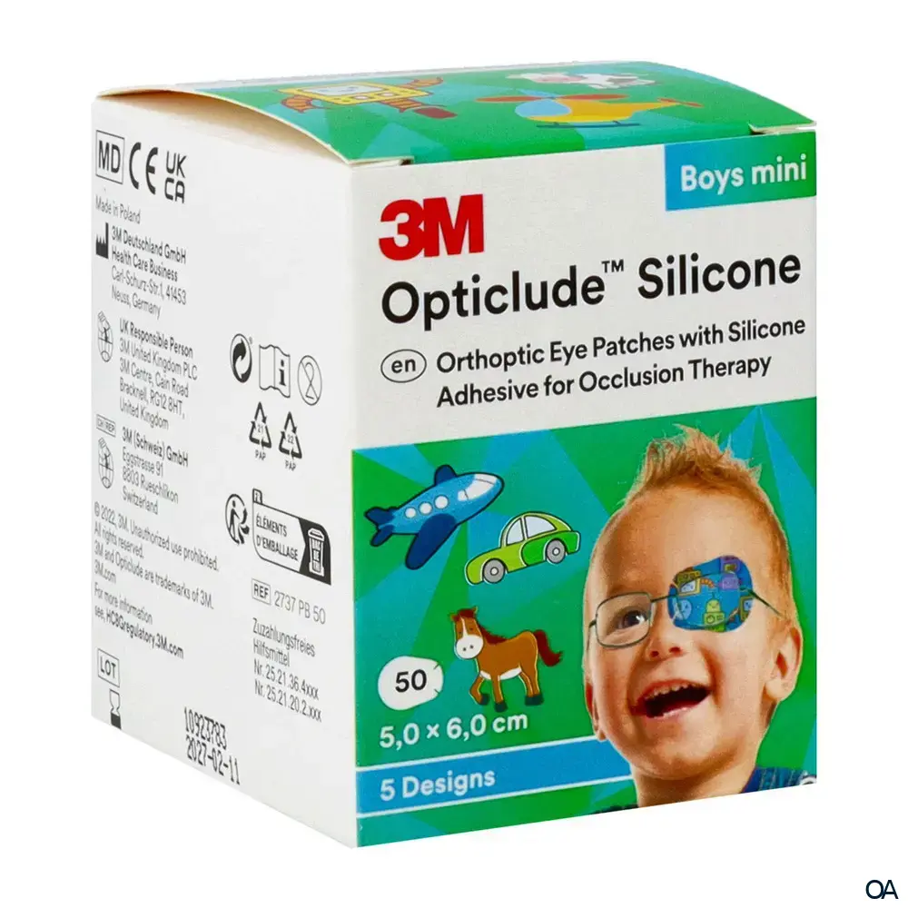 3M™ Opticlude™ Silicone Augenpflaster 2737 PB, Mini, Jungen, 5 × 6 cm 3M™ Opticlude™ Silicone Augenpflaster 2737 PB, Mini, Jungen, 5 × 6 cm