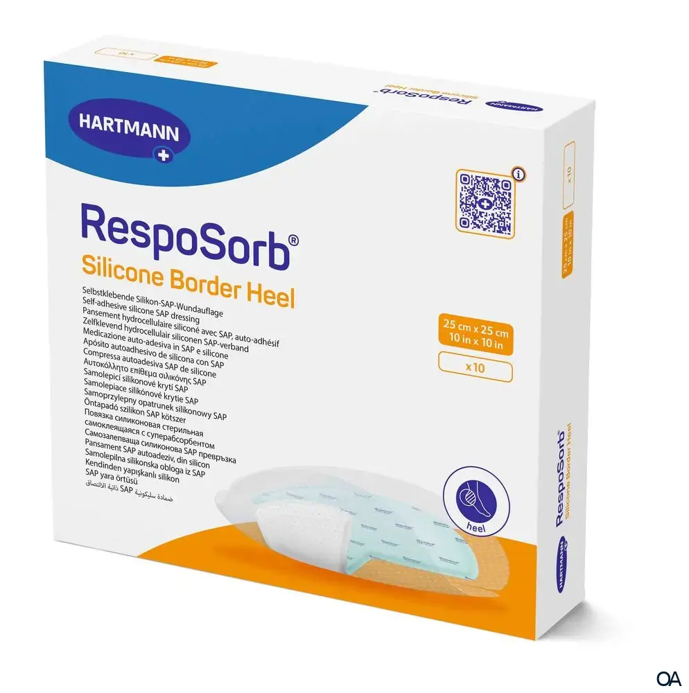 RespoSorb® Silicone Border Heel selbsthaftende superabsorbierende Saugkompresse mit Silikonwundkontaktschicht steril, 25 x 25 cm