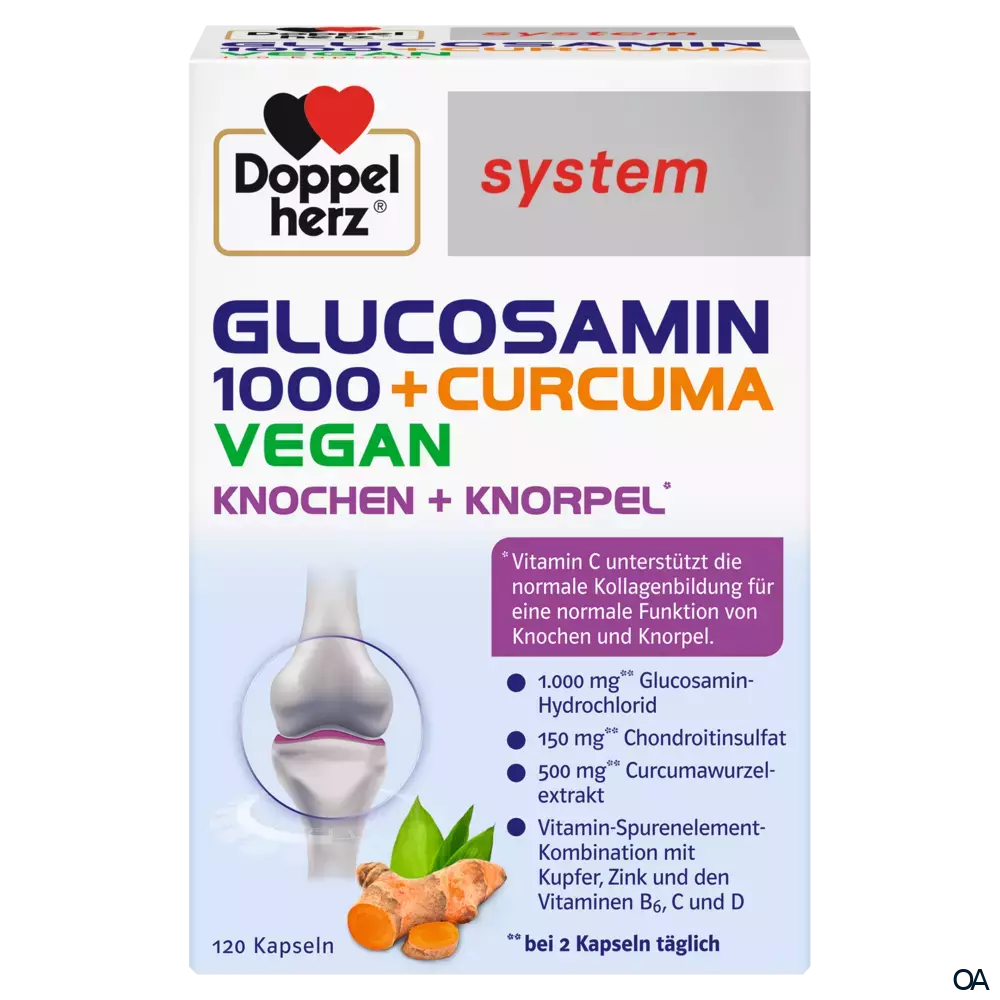 Doppelherz system Glucosamin 1000 + Curcuma Vegan Knochen + Knorpel* Kapseln Doppelherz system Glucosamin 1000 + Curcuma Vegan Knochen + Knorpel* Kapseln