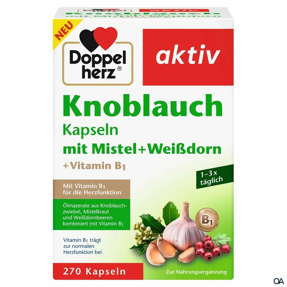 Doppelherz aktiv Knoblauch Kapseln mit Mistel + Weißdorn + Vitamin B1 Doppelherz aktiv Knoblauch Kapseln mit Mistel + Weißdorn + Vitamin B1