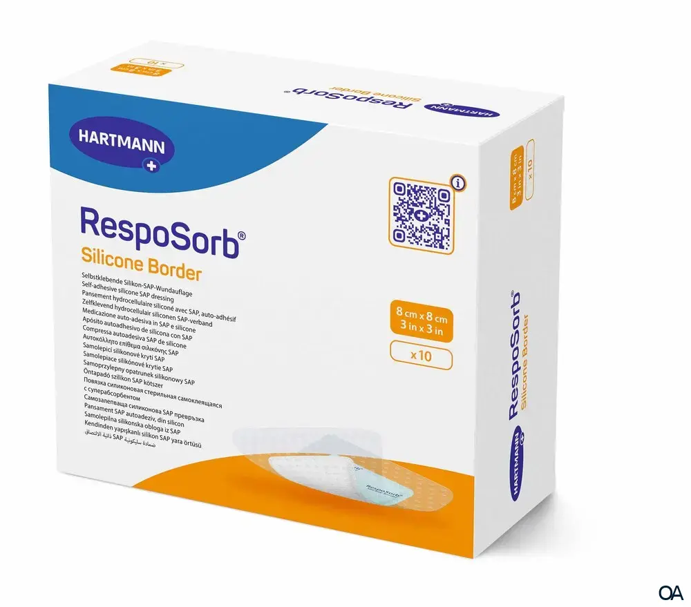 RespoSorb® Silicone Border selbsthaftende superabsorbierende Saugkompresse mit Silikonwundkontaktschicht steril, 8 x 8 cm
