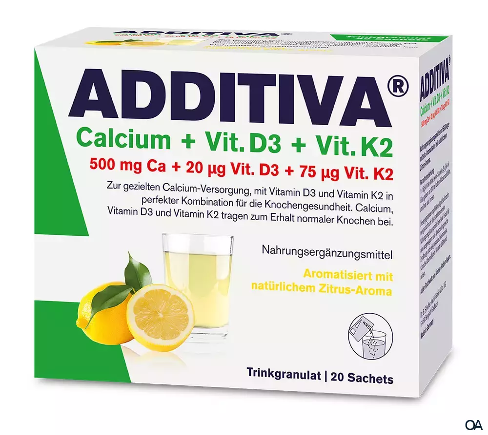 ADDITIVA® Calcium, Vitamin D3 und K2 Trinkgranulat Sachets ADDITIVA® Calcium, Vitamin D3 und K2 Trinkgranulat Sachets