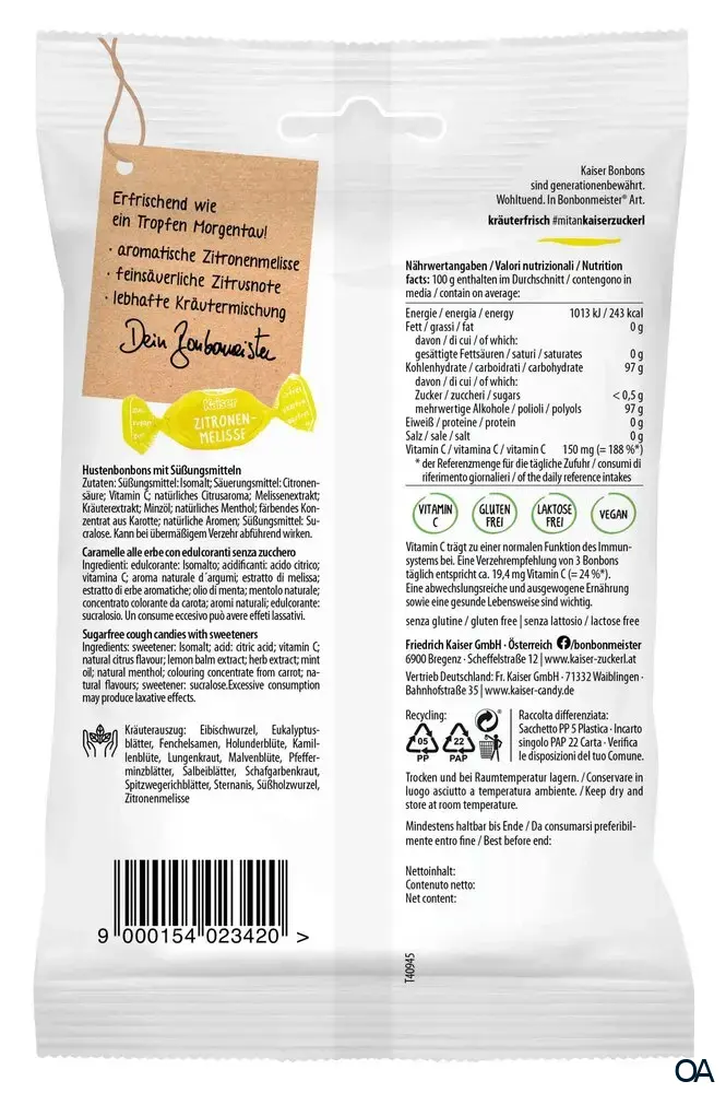 Kaiser Zitronenmelisse Hustenbonbons zuckerfrei