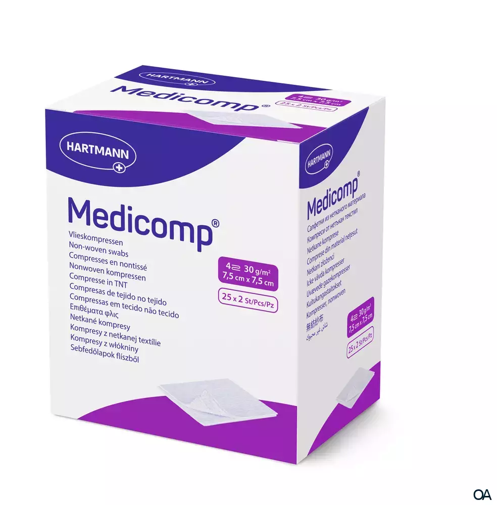 Medicomp® Vlieskompressen steril, 4-fach, 7,5 x 7,5 cm, 25 x 2 Stück