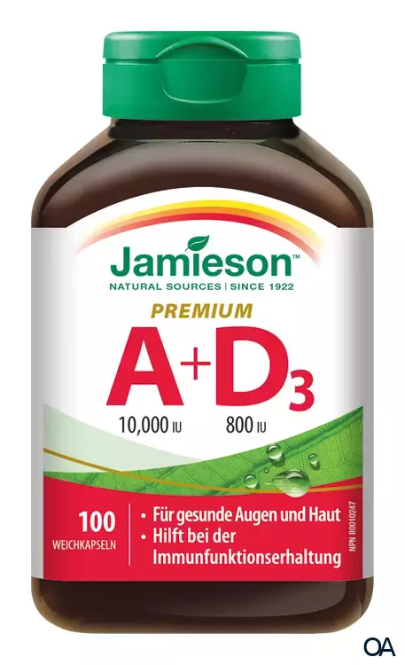 Jamieson Vitamin A & D3 10.000 IU/800 IU Premium Kapseln Jamieson Vitamin A & D3 10.000 IU/800 IU Premium Kapseln