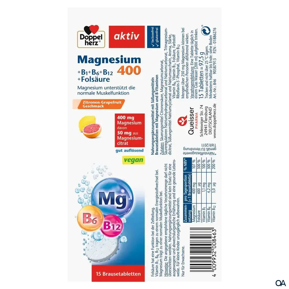 Doppelherz aktiv Magnesium 400 Brausetabletten + B1 + B6 + B12 + Folsäure