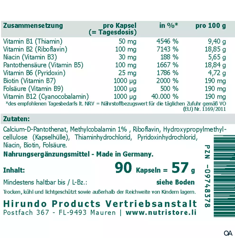 The Nutri Store Vitamin B 100 Komplex Forte Kapseln