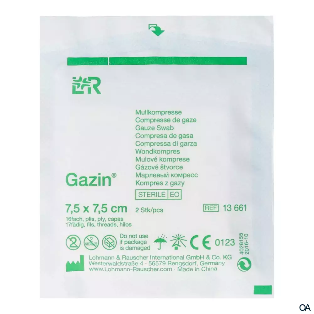 Gazin® Mullkompressen steril, 16-fach, 17-fädig, 7,5 x 7,5 cm