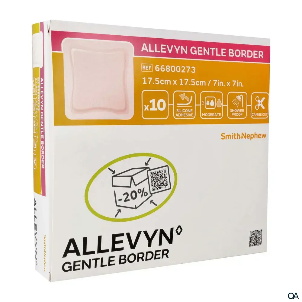 ALLEVYN GENTLE BORDER haftender Wundverband steril, 17,5 x 17,5 cm ALLEVYN GENTLE BORDER haftender Wundverband steril, 17,5 x 17,5 cm