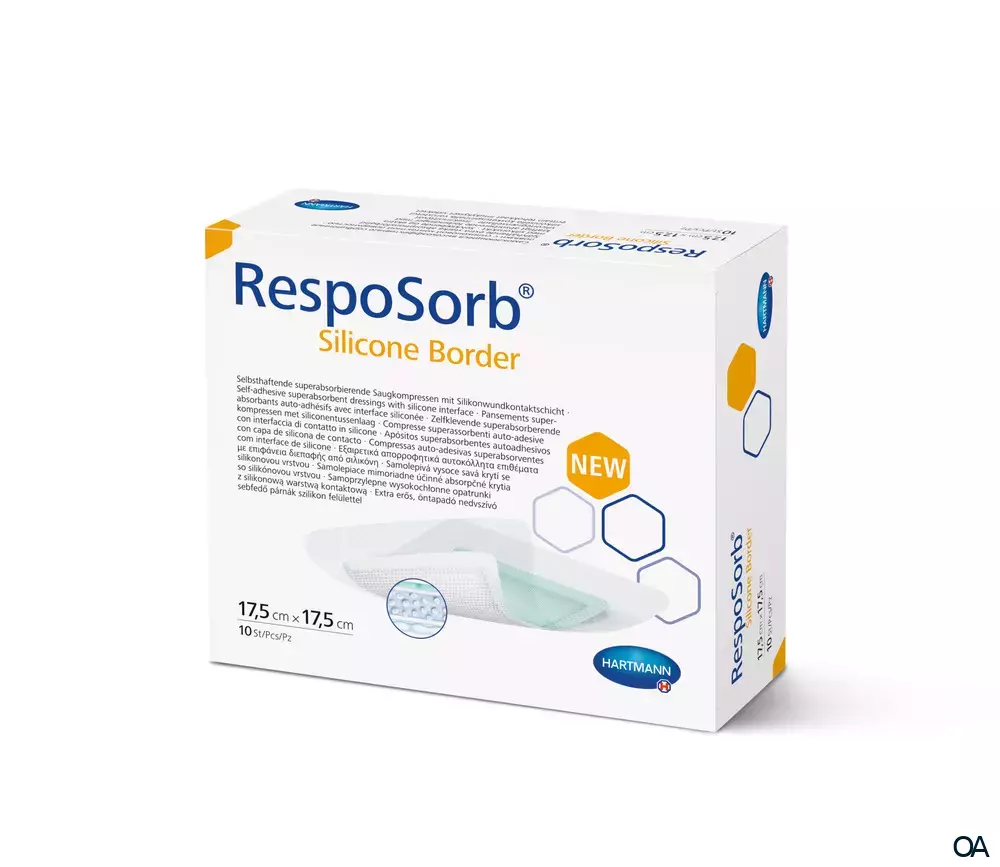 RespoSorb® Silicone Border selbsthaftende superabsorbierende Saugkompresse mit Silikonwundkontaktschicht steril, 17,5 x 17,5 cm