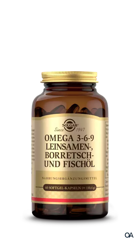 Solgar® Omega 3-6-9 Leinsamen-, Borretsch und Fischöl Softgel-Kapseln Solgar® Omega 3-6-9 Leinsamen-, Borretsch und Fischöl Softgel-Kapseln