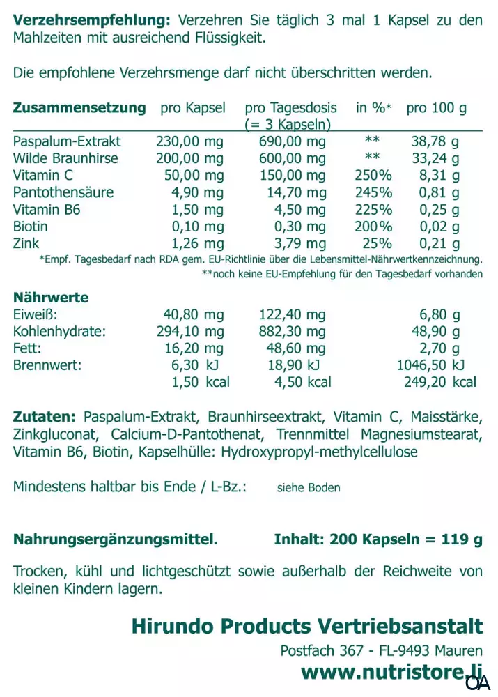 The Nutri Store Paspalum Korn Kapseln