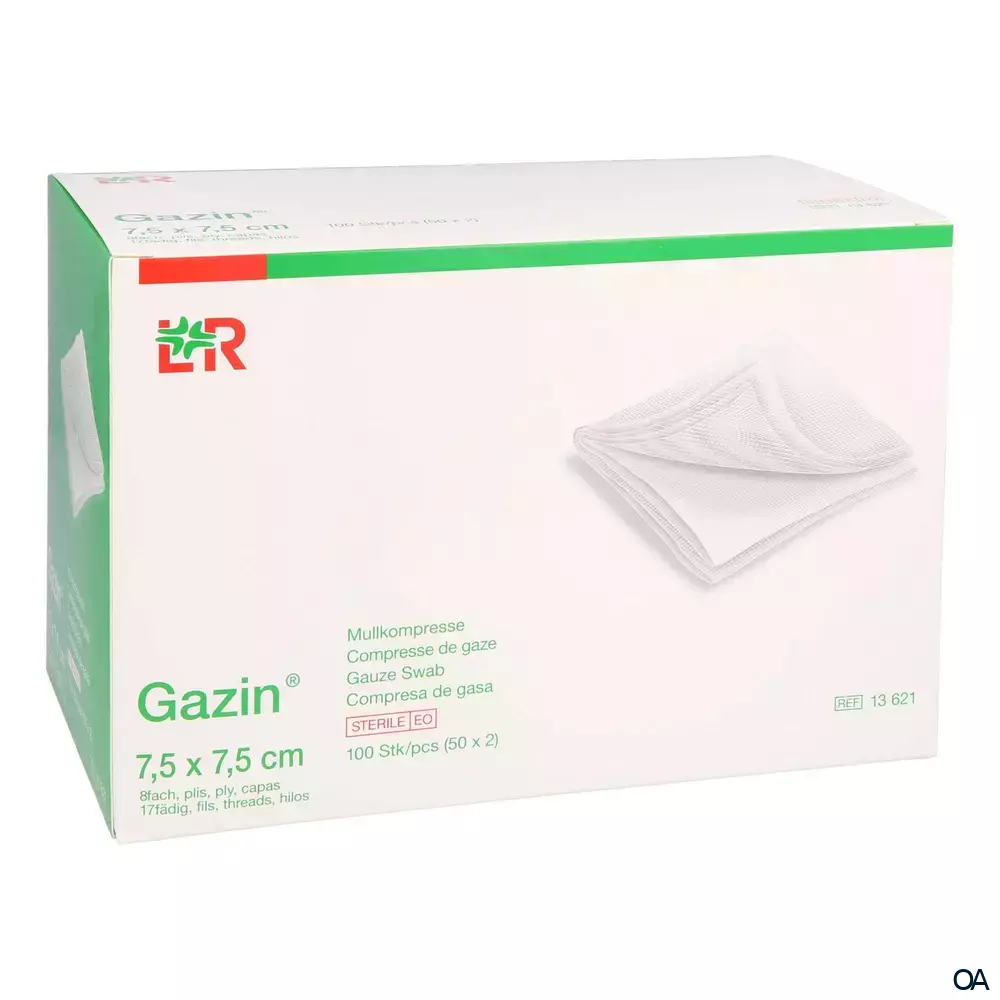 Gazin® Mullkompressen steril, 8-fach, 17-fädig, 7,5 x 7,5 cm