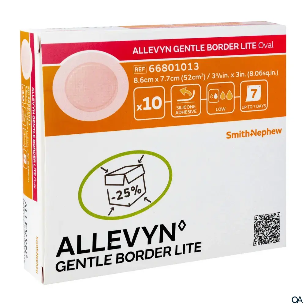 ALLEVYN GENTLE BORDER LITE Oval haftender Silikon-Schaumverband steril, 8,6 x 7,7 cm (52 cm²) ALLEVYN GENTLE BORDER LITE Oval haftender Silikon-Schaumverband steril, 8,6 x 7,7 cm (52 cm²)