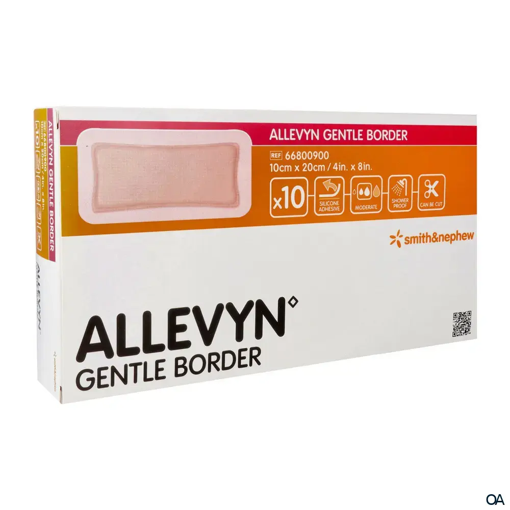 ALLEVYN GENTLE BORDER haftender Wundverband steril, 10 x 20 cm