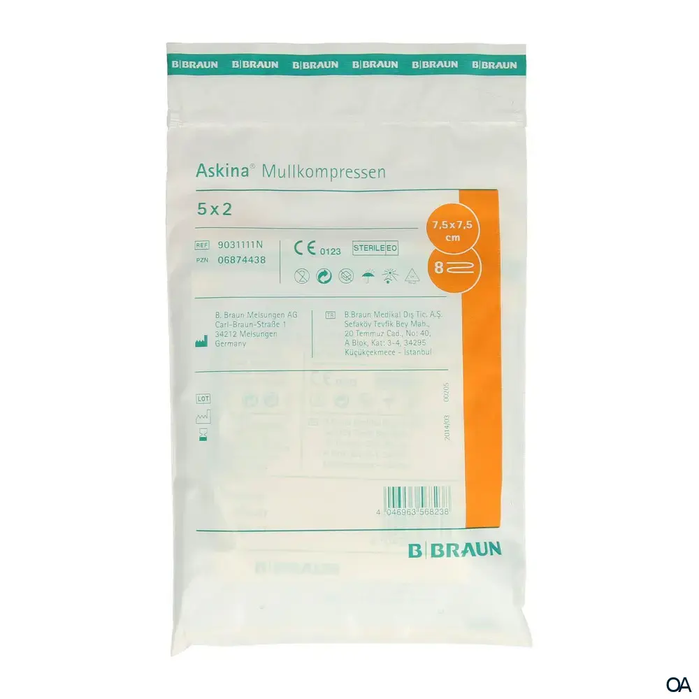 Askina® Mullkompressen 8fach gelegt - steril - 7,5 x 7,5 cm, 5 x 2 Stück