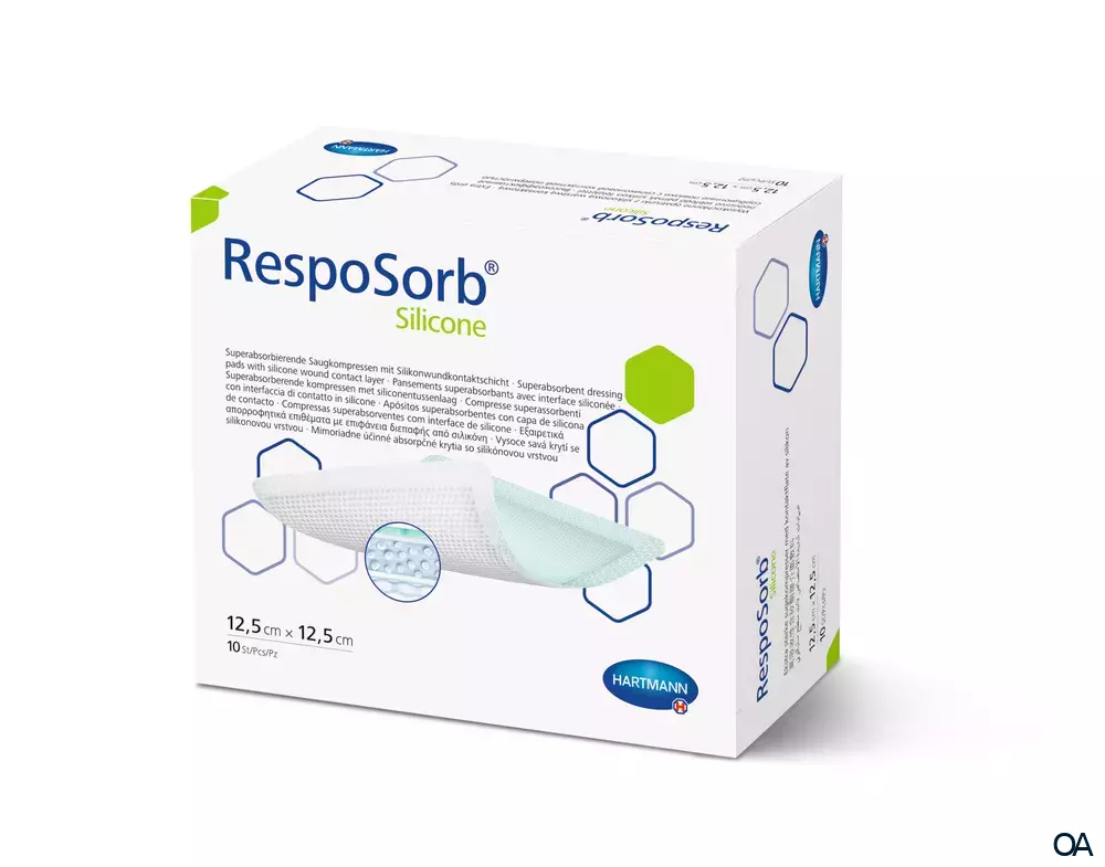 RespoSorb® Silicone superabsorbierende Saugkompresse mit Silikonwundkontaktschicht steril, 12,5 x 12,5 cm