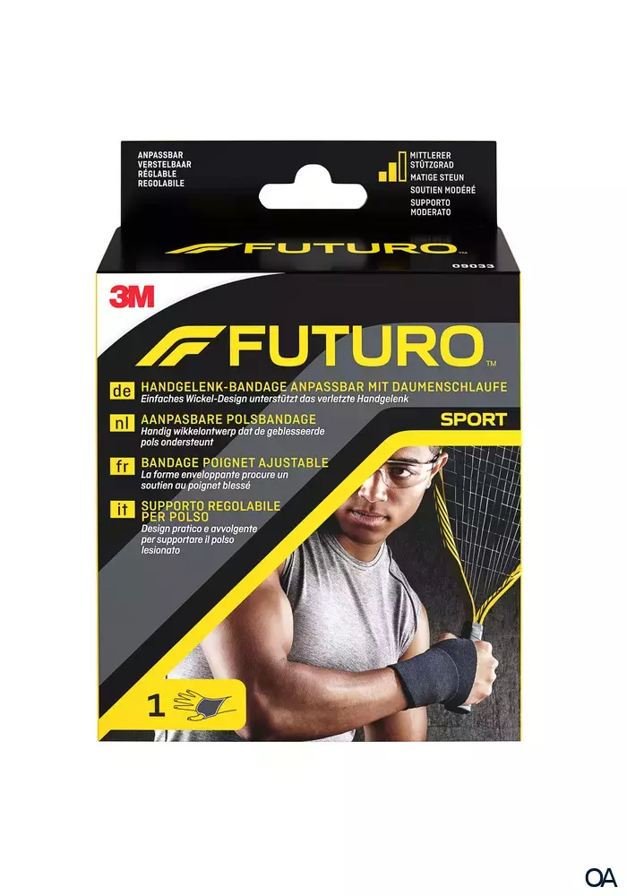 3M FUTURO™ Handgelenk-Bandage anpassbar mit Daumenschlaufe 09033, Verstellbar SPORT (11.4 - 24.1 cm) 3M FUTURO™ Handgelenk-Bandage anpassbar mit Daumenschlaufe 09033, Verstellbar SPORT (11.4 - 24.1 cm)