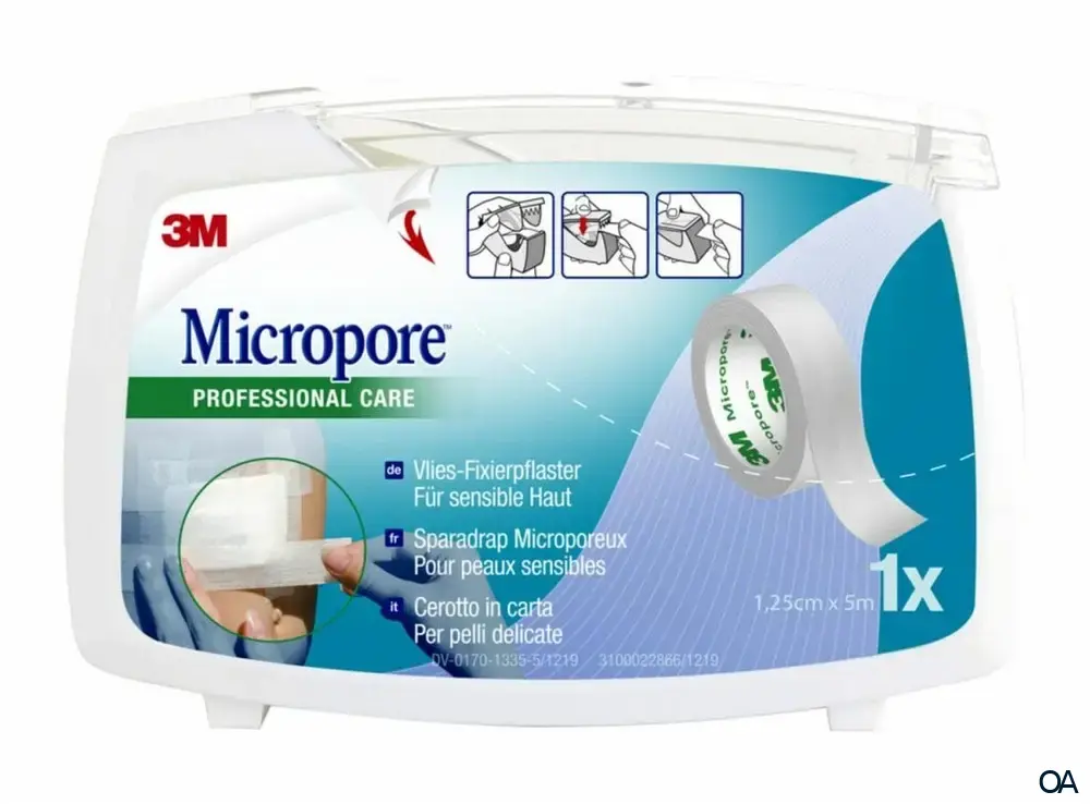 3M™ Micropore™ Vliespflaster, 1530NP, 12,5 mm x 5 m, mit Abroller 3M™ Micropore™ Vliespflaster, 1530NP, 12,5 mm x 5 m, mit Abroller