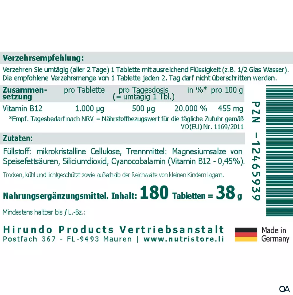 The Nutri Store Vitamin B12 Forte 1000 µg Tabletten