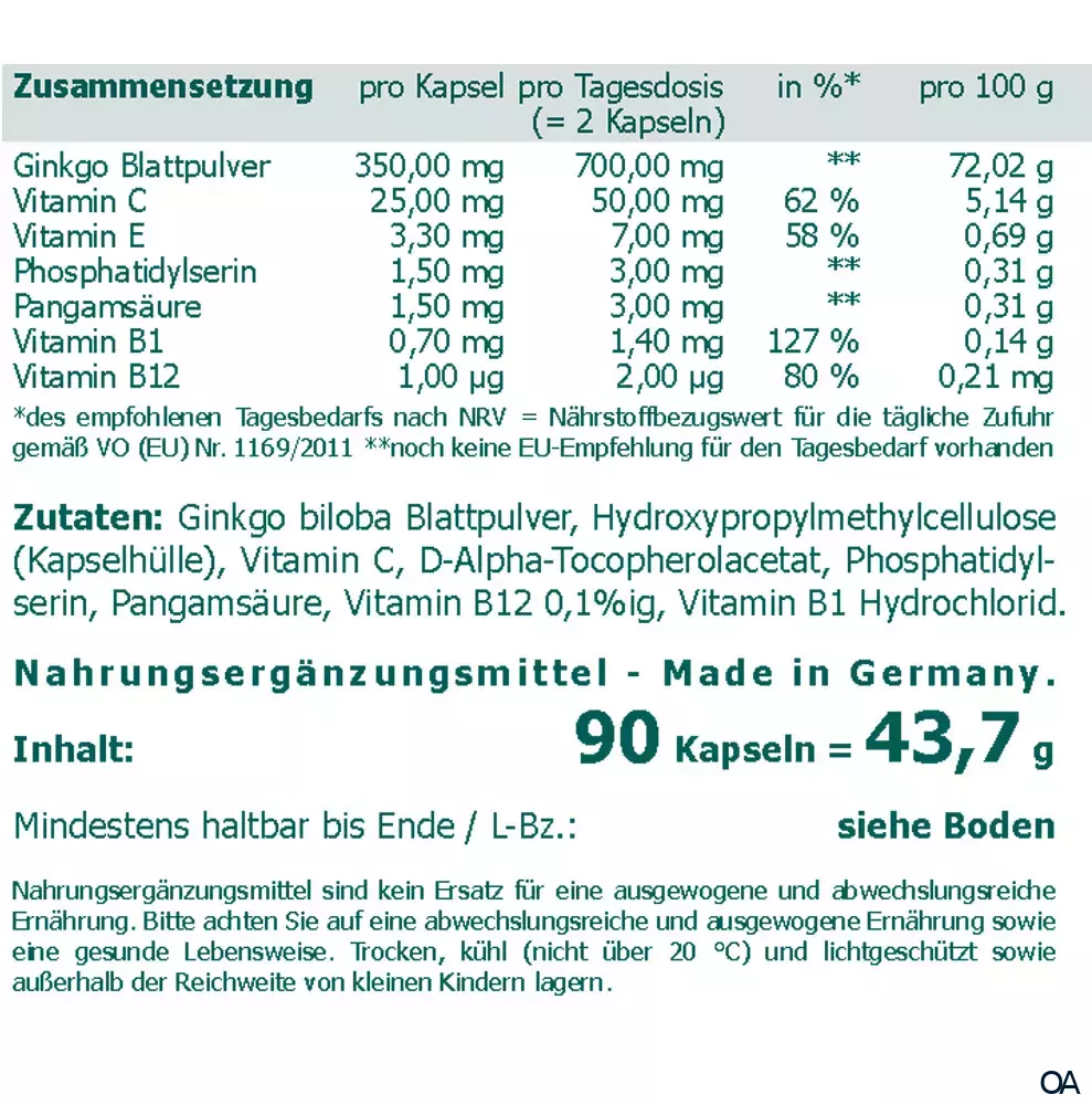 The Nutri Store Ginkgo Vital-Kapseln