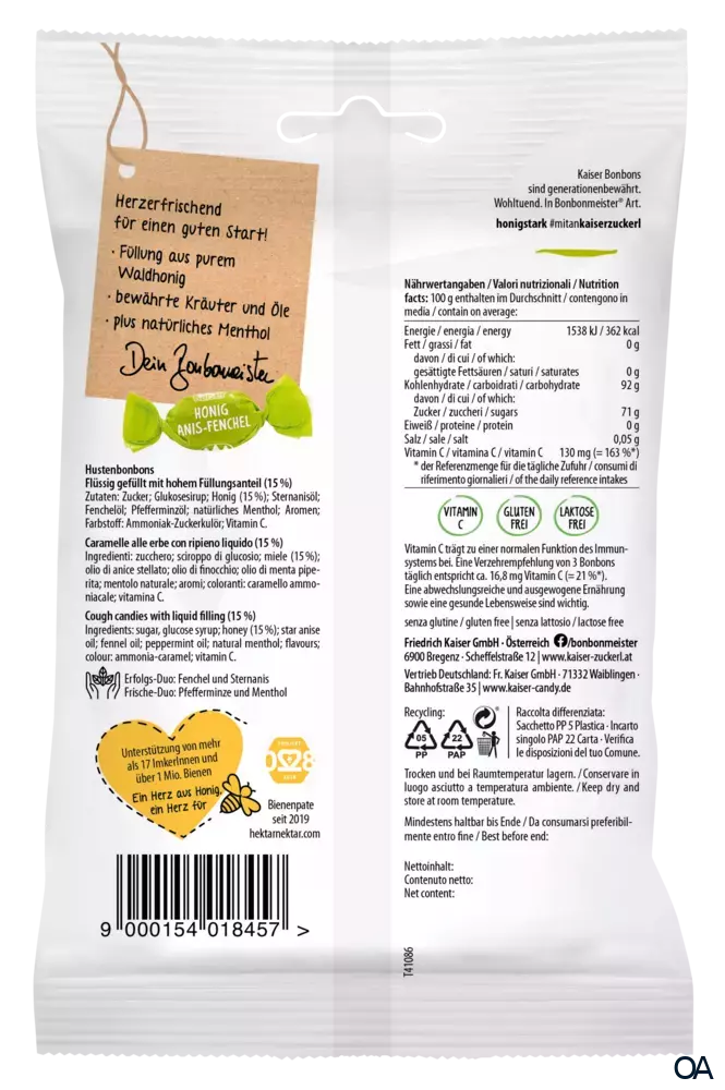 Kaiser Honig Anis-Fenchel Hustenbonbons flüssig gefüllt mit Honig