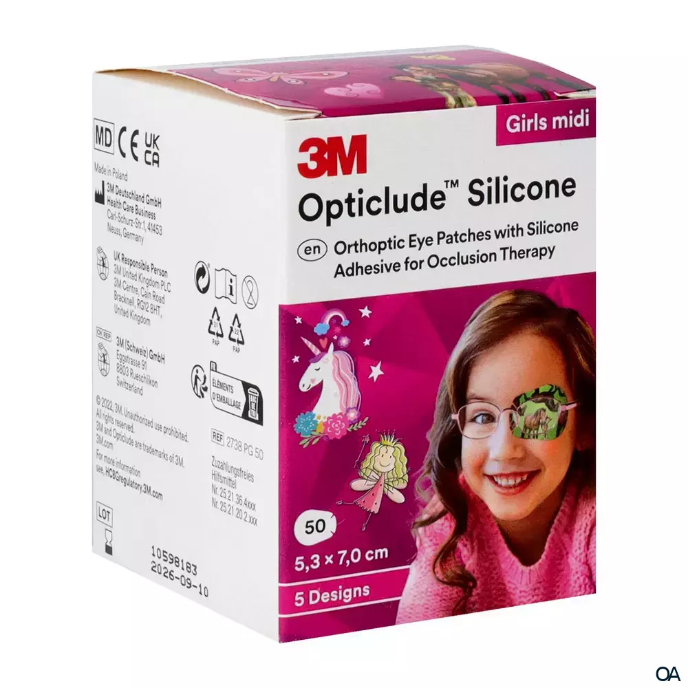 3M™ Opticlude™ Silicone Augenpflaster 2738 PG, Midi, Mädchen, 5,3 × 7 cm 3M™ Opticlude™ Silicone Augenpflaster 2738 PG, Midi, Mädchen, 5,3 × 7 cm