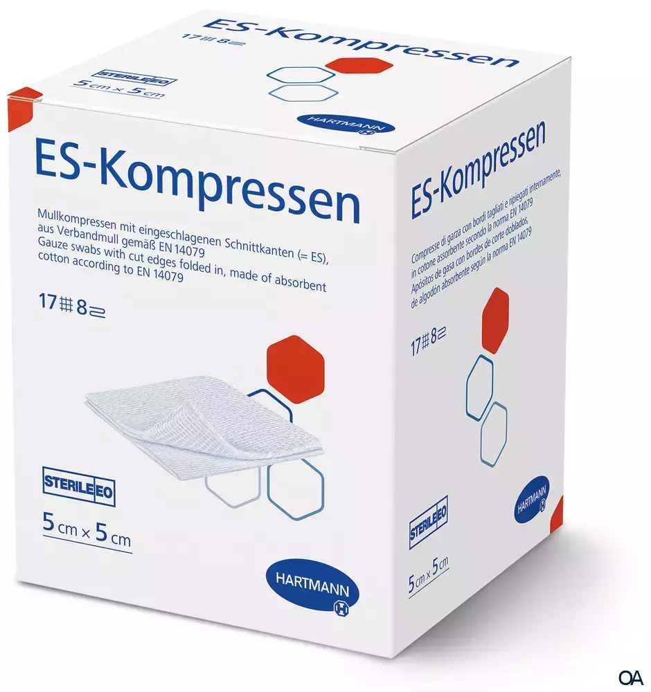 ES-Kompressen 8fach, steril eingesiegelt zu 2 Stück, 5 x 5 cm